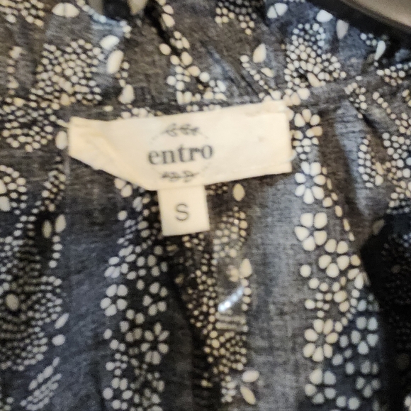 Entro Rue 32 Floral Blouse 100% Cotton Black And Cream Cottagecore Size Small - Picture 7 of 9